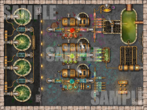 Potion making floor of a factory battle encounter maps for TTRPGs