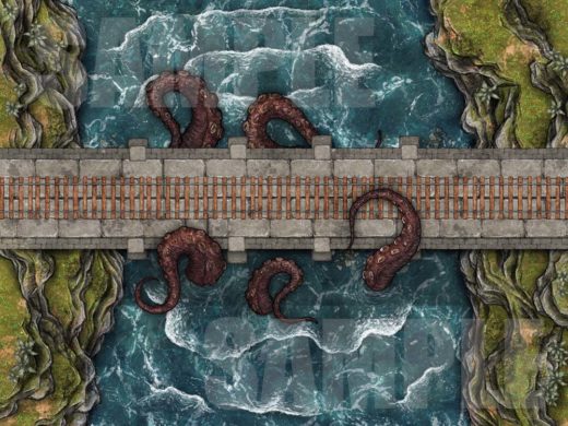 Kraken attack under a bridge battlemap for D&D – Spooky Action Games